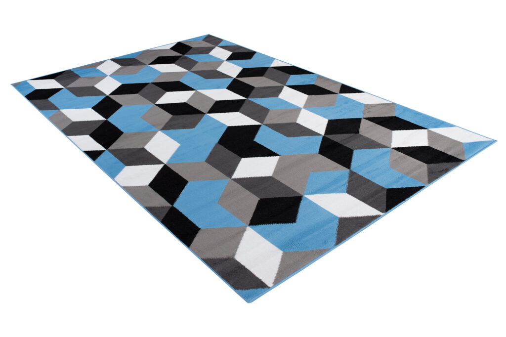 Vloerkleed Maya Grijs Blauw Kubussen