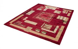 Vloerkleed Atlas Rood Beige Geometrisch Bladeren