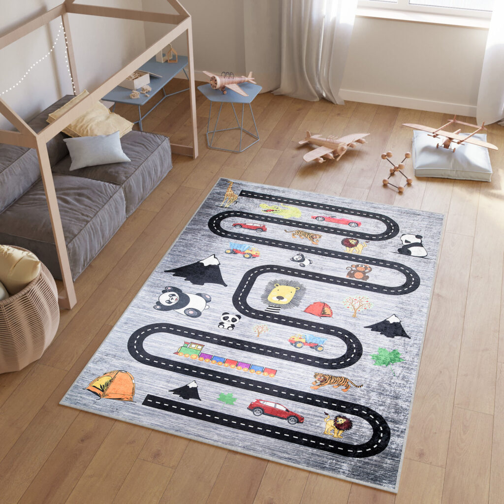 Vloerkleed Emma Kinderkamer Grijs Straat Antislip