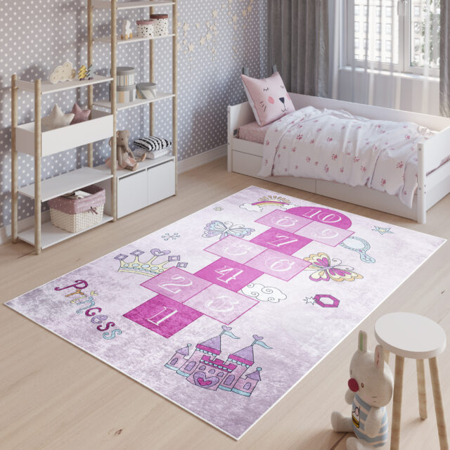 Vloerkleed Emma Kinderkamer Roze Hinkelen Antlislip