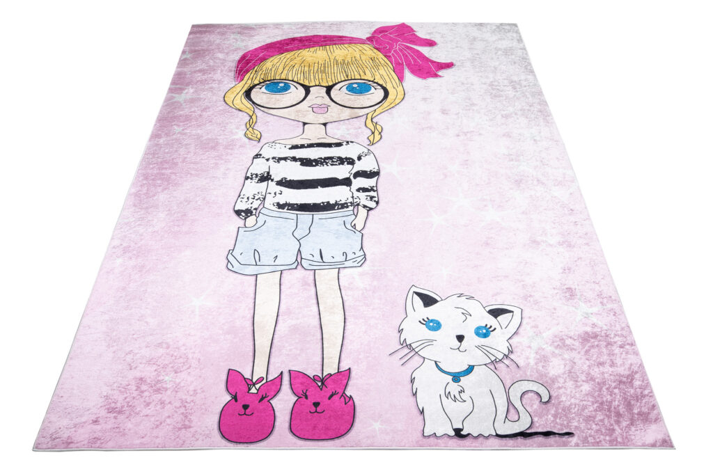 Vloerkleed Emma Kinderkamer Roze Meisje Poes