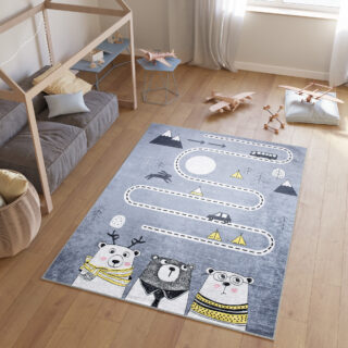 Vloerkleed Emma Kinderkamer Grijs Beren Straat Antislip