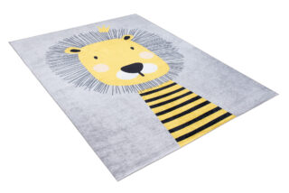 Vloerkleed Emma Kinderkamer Grijs Geel Leeuw Antislip