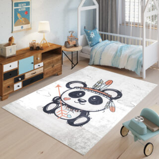 Vloerkleed Emma Kinderkamer Grijs Gewreven Panda
