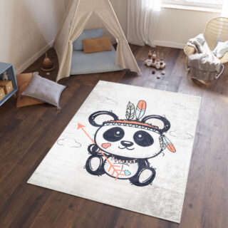 Vloerkleed Emma Kinderkamer Grijs Gewreven Panda