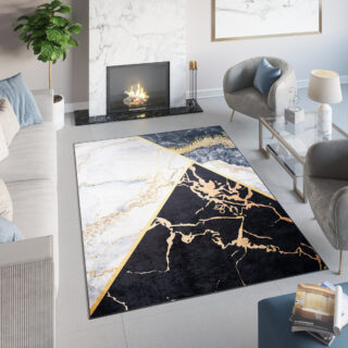 Vloerkleed Toscana Zwart Grijs Gouden Marmer