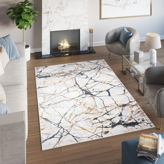 Vloerkleed Toscana Beige Gouden Zwart Marmer