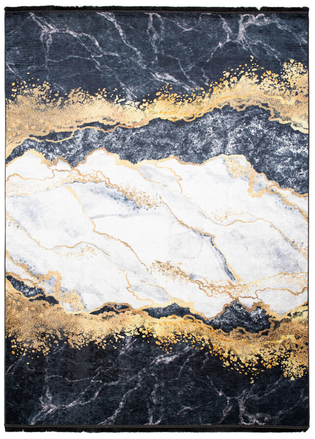 Vloerkleed Toscana Kwastjes Grijs Gouden Abstract