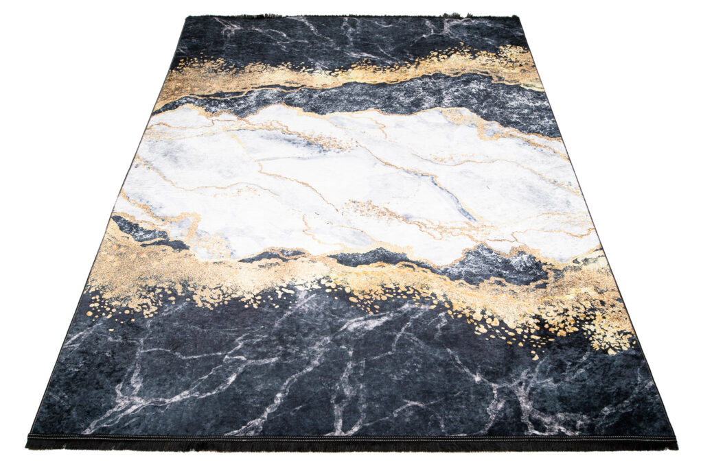 Vloerkleed Toscana Kwastjes Grijs Gouden Abstract