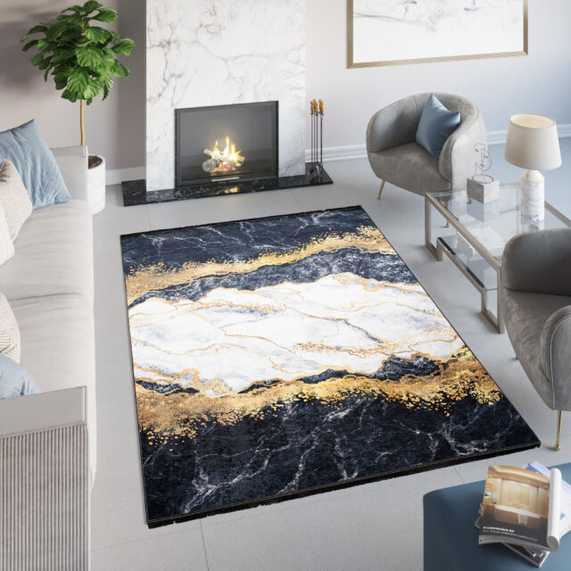 Vloerkleed Toscana Kwastjes Grijs Gouden Abstract