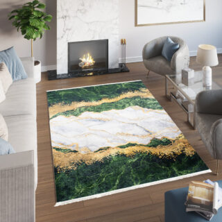 Vloerkleed Toscana Kwastjes Groen Grijs Gouden