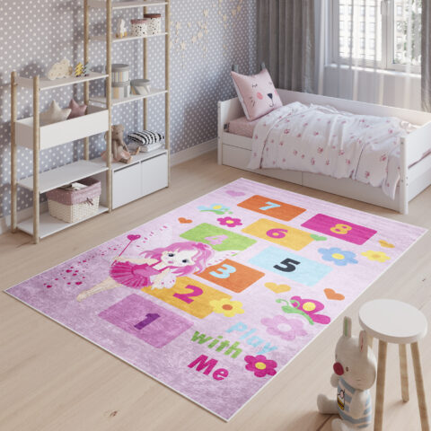 Vloerkleed Emma Kinderkamer Roze Fairy Hinkelen Antislip