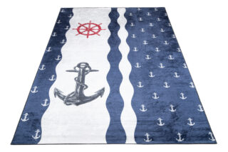 Vloerkleed Emma Kinderkamer Donkerblauw Wit Ankers Antislip