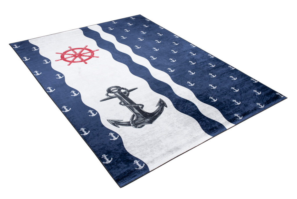 Vloerkleed Emma Kinderkamer Donkerblauw Wit Ankers Antislip