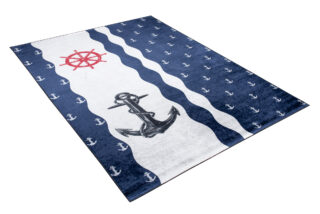 Vloerkleed Emma Kinderkamer Donkerblauw Wit Ankers Antislip
