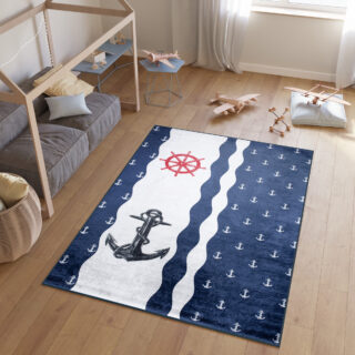 Vloerkleed Emma Kinderkamer Donkerblauw Wit Ankers Antislip