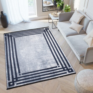 Vloerkleed Toscana Kwastjes Grijs Blauw Frame
