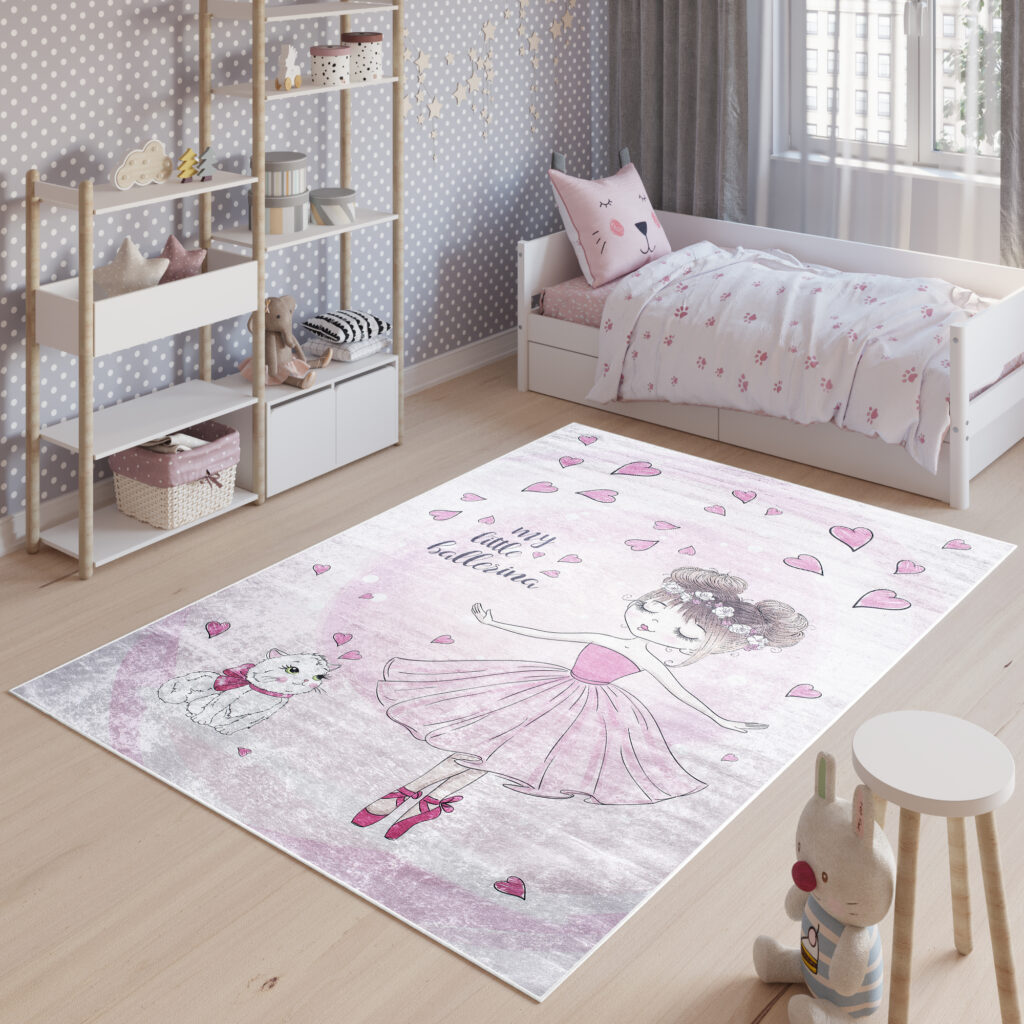 Vloerkleed Emma Kinderkamer Roze Ballerina Poes Antislip
