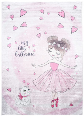 Vloerkleed Emma Kinderkamer Roze Ballerina Poes Antislip