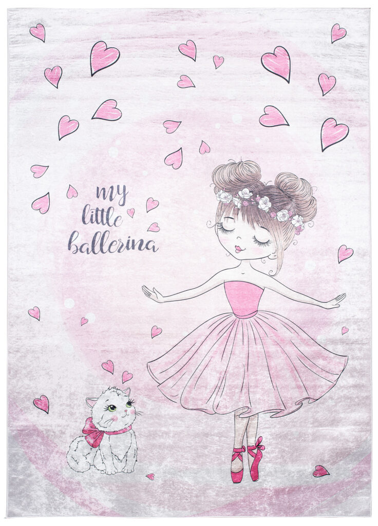 Vloerkleed Emma Kinderkamer Roze Ballerina Poes Antislip