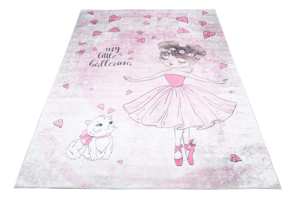 Vloerkleed Emma Kinderkamer Roze Ballerina Poes Antislip