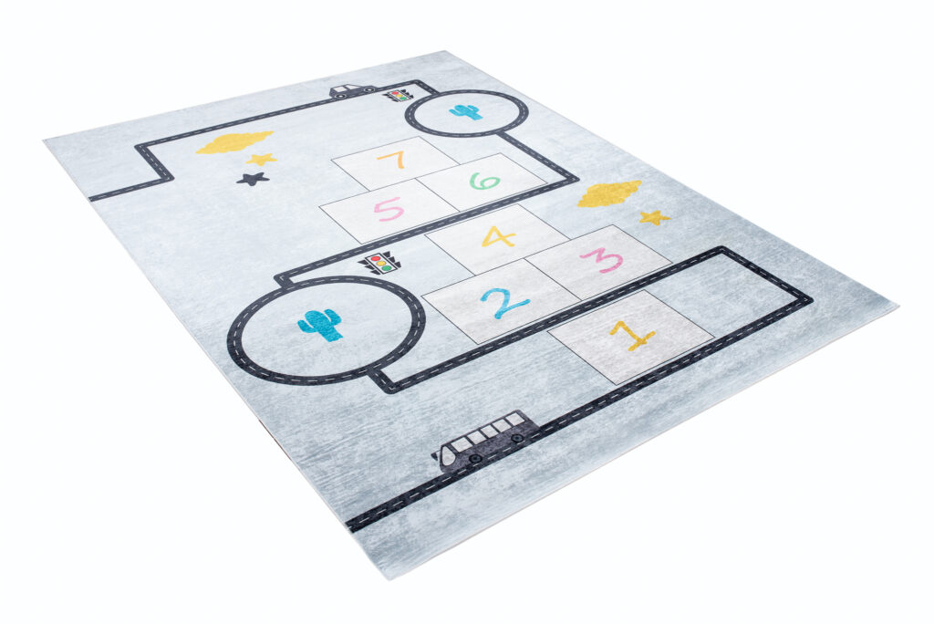 Vloerkleed Emma Kinderkamer Blauw Grijs Hinkelen Antislip