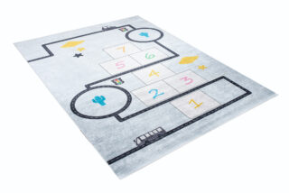 Vloerkleed Emma Kinderkamer Blauw Grijs Hinkelen Antislip