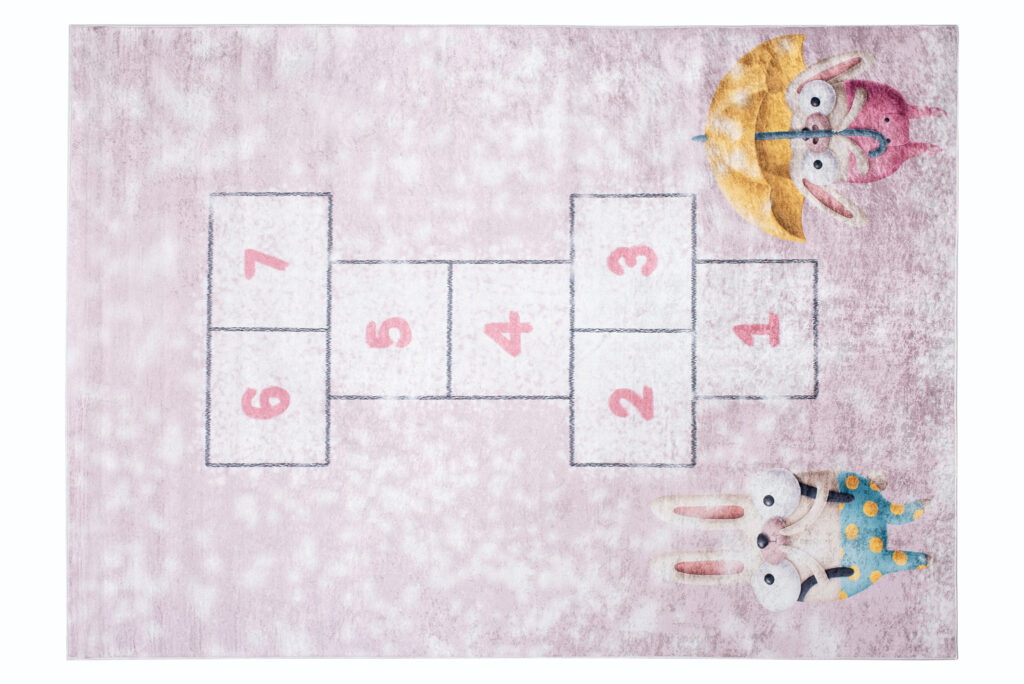 Vloerkleed Emma Kinderkamer Roze Konijnen Hinkelen Antislip