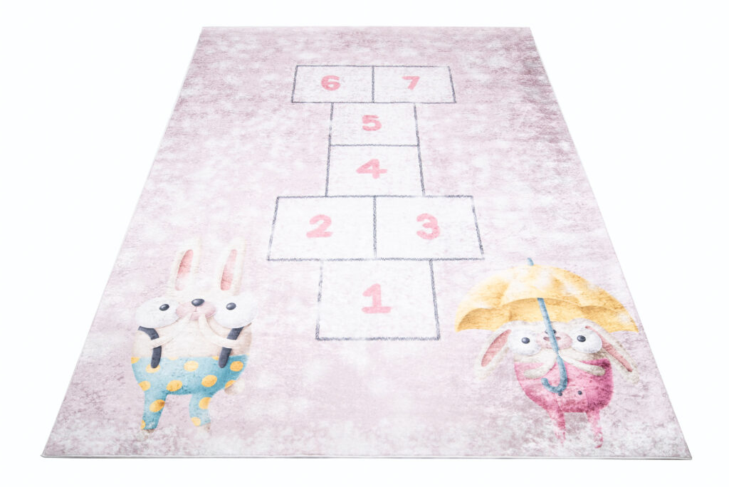 Vloerkleed Emma Kinderkamer Roze Konijnen Hinkelen Antislip