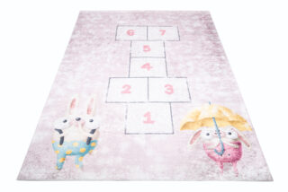 Vloerkleed Emma Kinderkamer Roze Konijnen Hinkelen Antislip