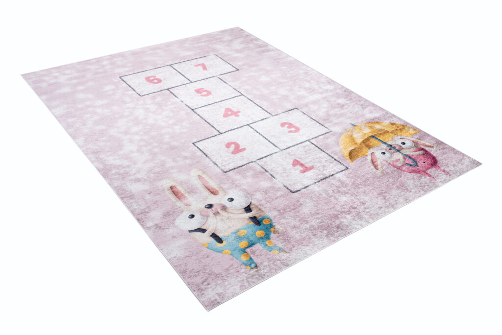 Vloerkleed Emma Kinderkamer Roze Konijnen Hinkelen Antislip