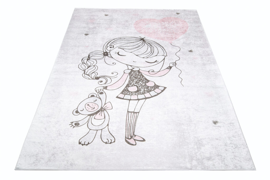 Vloerkleed Emma Kinderkamer Grijs Meisje Beer Antislip