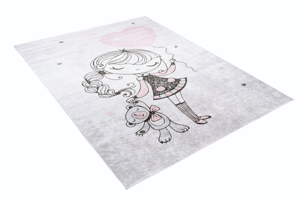 Vloerkleed Emma Kinderkamer Grijs Meisje Beer Antislip