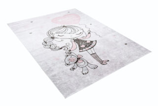 Vloerkleed Emma Kinderkamer Grijs Meisje Beer Antislip