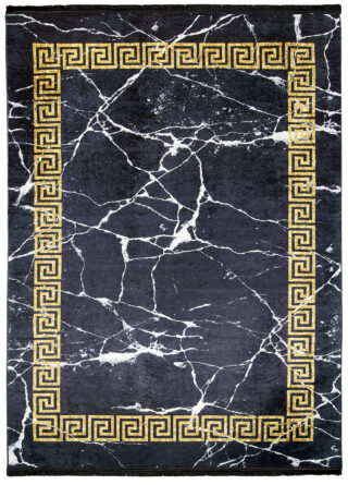 Vloerkleed Toscana Kwastjes Zwart Gouden Frames
