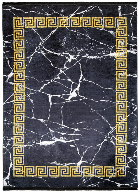 Vloerkleed Toscana Kwastjes Zwart Gouden Frames