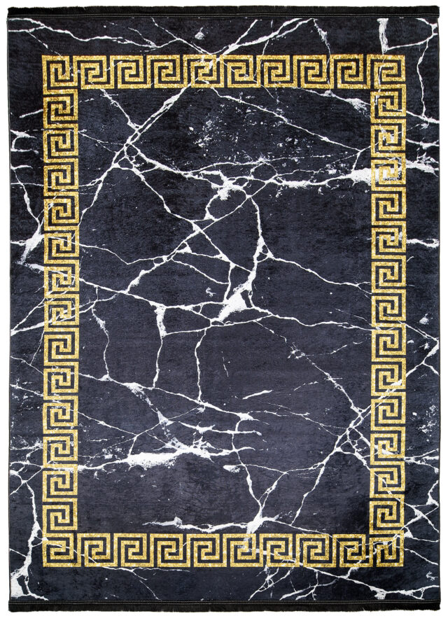 Vloerkleed Toscana Kwastjes Zwart Gouden Frames