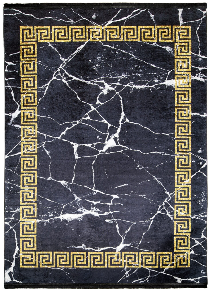 Vloerkleed Toscana Kwastjes Zwart Gouden Frames