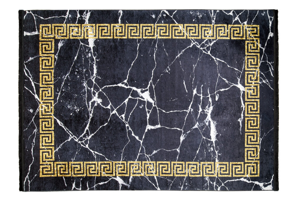 Vloerkleed Toscana Kwastjes Zwart Gouden Frames