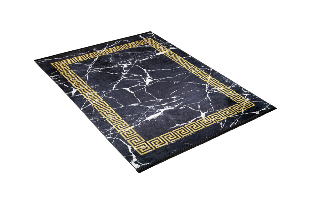 Vloerkleed Toscana Kwastjes Zwart Gouden Frames