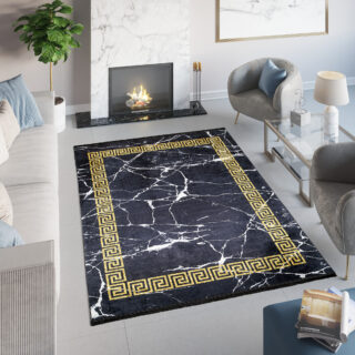 Vloerkleed Toscana Kwastjes Zwart Gouden Frames