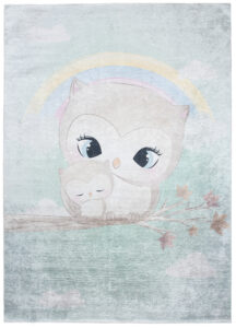 Vloerkleed Emma Kinderkamer Turkoois Uil Antislip