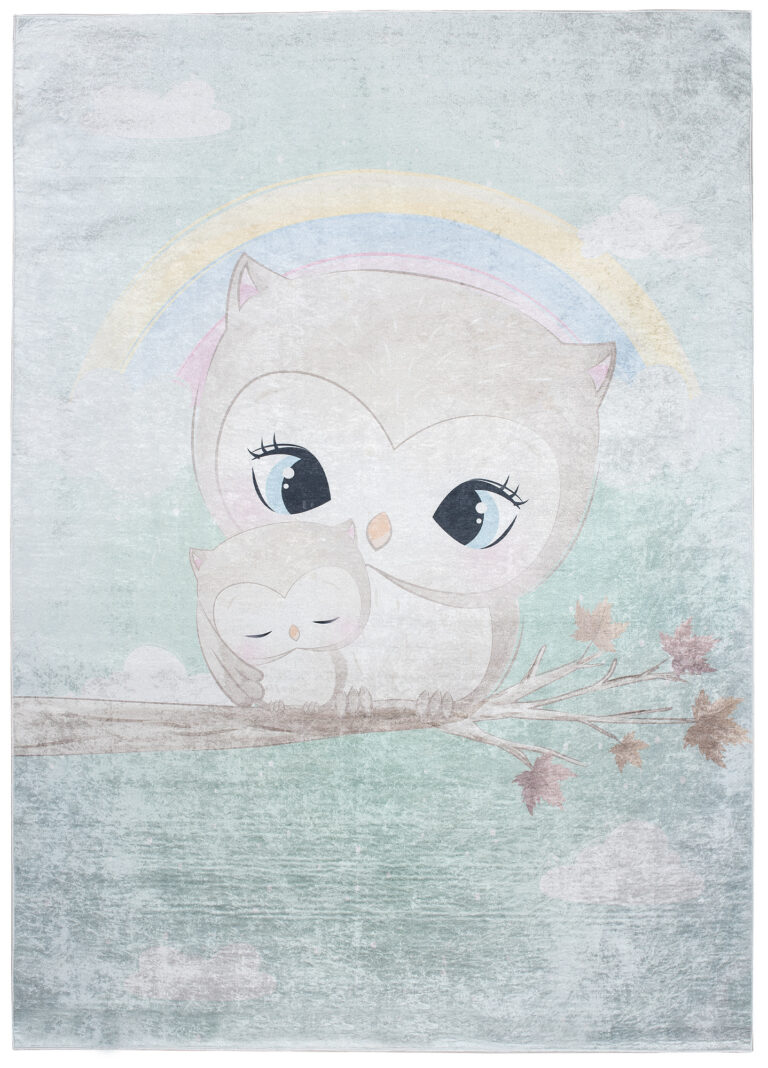 Vloerkleed Emma Kinderkamer Turkoois Uil Antislip