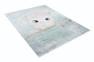 Vloerkleed Emma Kinderkamer Turkoois Uil Antislip
