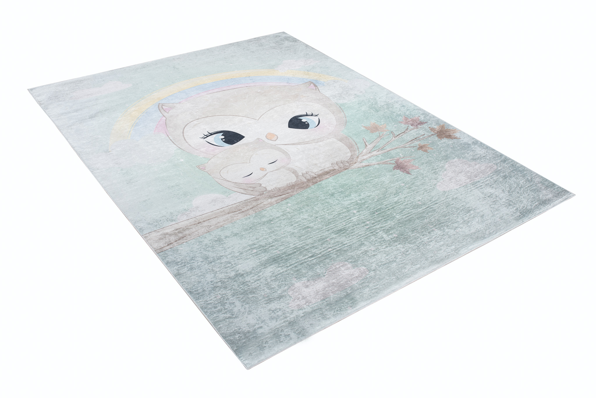 Vloerkleed Emma Kinderkamer Turkoois Uil Antislip