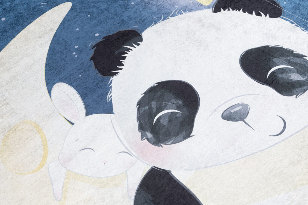 Vloerkleed Emma Kinderkamer Donkerblauw Panda Antislip