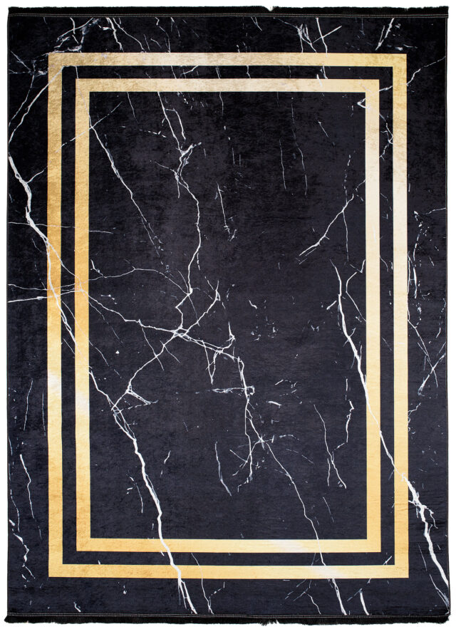 Vloerkleed Toscana Kwastjes Zwart Gouden Frames