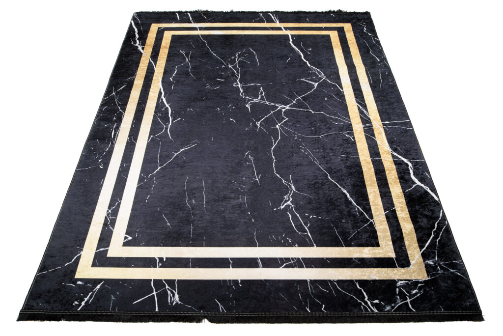 Vloerkleed Toscana Kwastjes Zwart Gouden Frames