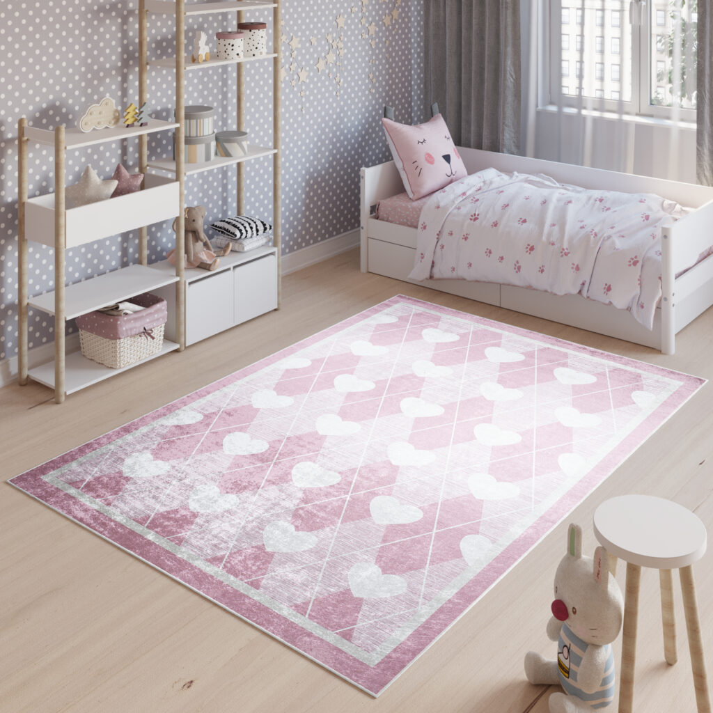 Vloerkleed Emma Antislip Wasbaar Roze Harten