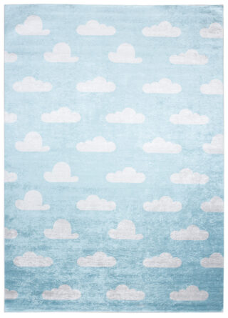 Vloerkleed Emma Kinderkamer Licht Blauw Wolken Antislip